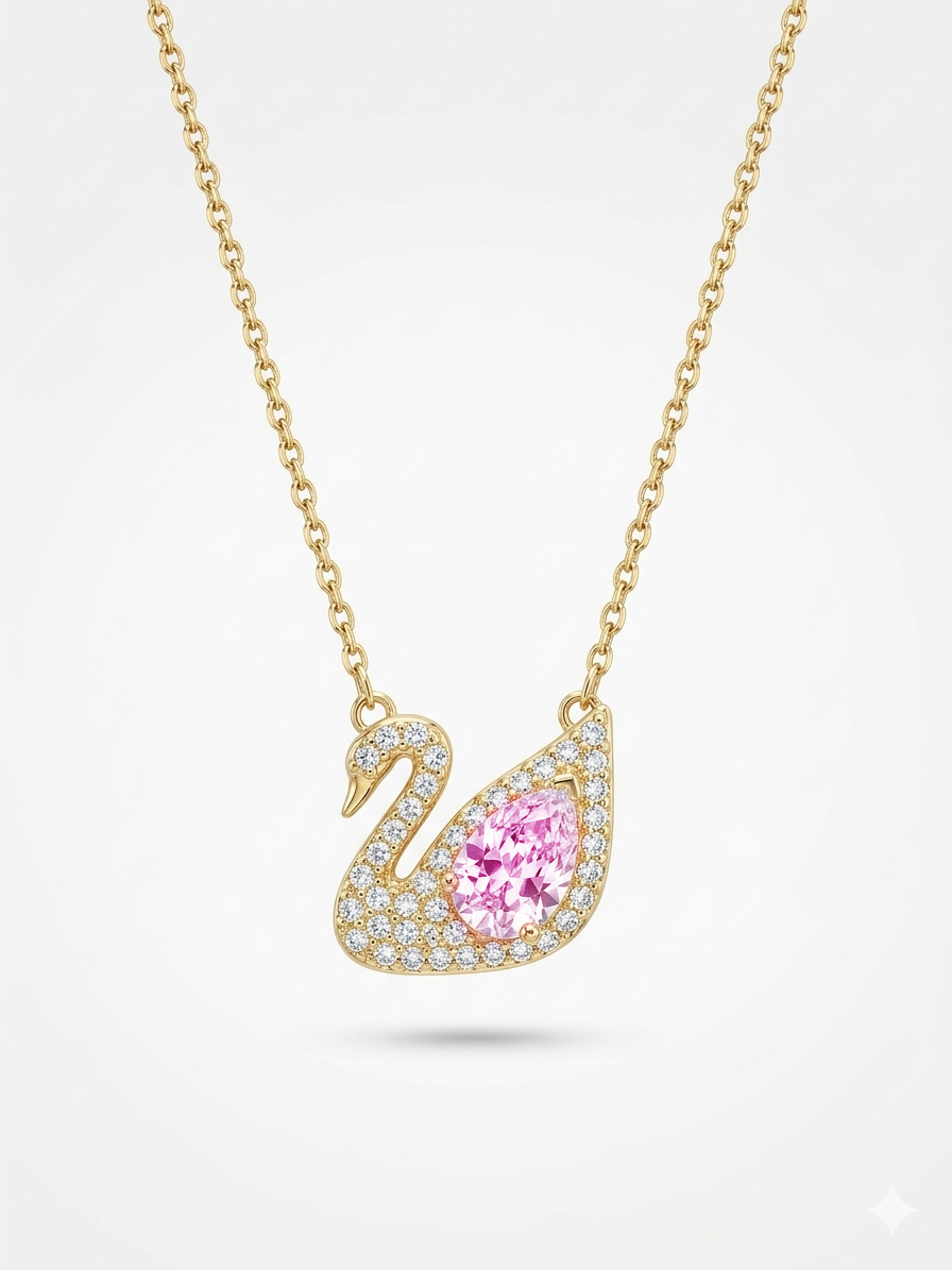 Collier cygne rose