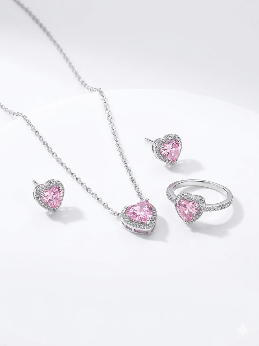 Ensemble pandora coeur rose